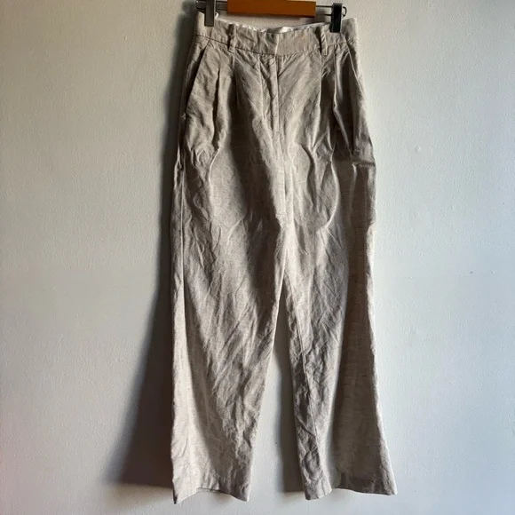 Aritzia Wilfred Sz 4 Effortless Linen Cream Tailored Office Pants - Picture 2 of 13